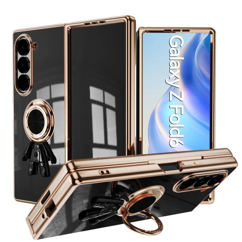 Ốp Điện Thoại Phi Hành Gia 6D Mạ Điện Cho Samsung Galaxy Z Fold 6 5 4 Fold6 Fold5 Fold4 Giá Đỡ Nhẫn Vỏ Chống Sốc