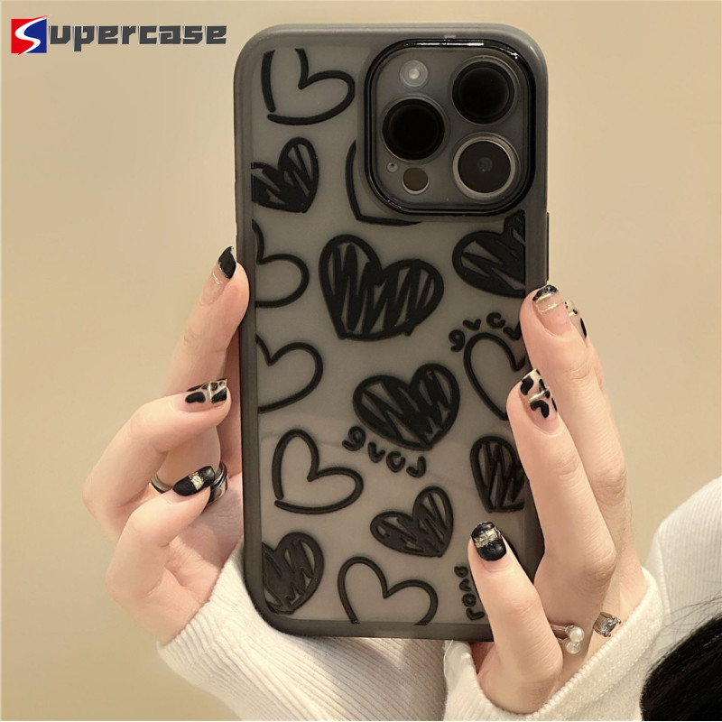 Ốp Điện Thoại Trái Tim Tình Yêu Màu Đen Graffiti Thời Trang Cho iQOO Z10 Turbo Neo 10 Pro Plus Lite Z10x iQOOZ10Turbo 4G 5G Vỏ Trong Suốt Mềm Chống Rơi Sang Trọng