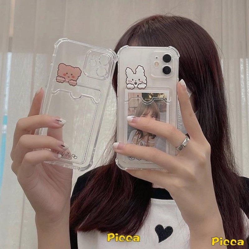 Ốp Lưng Cho Samsung Galaxy S24 Ultra S23 S22 S21 Plus Ultra S23FE A54 A55 A35 A15 A25 A14 A24 A34 M54 Hoạt Hình Dễ Thương Trong Suốt Gấu Nhỏ Thỏ Nhỏ Túi Đựng Thẻ Ví