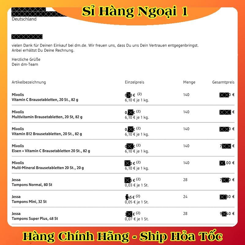 (Tách lẻ có che tên) Tampon Jessa / Facelle nội địa Đức đủ size date mới  - Băng vệ sinh dạng nút (Tách lẻ có che tên)