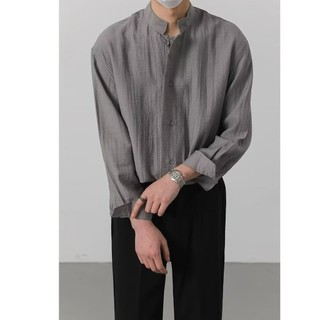 Dichuangzhe Áo Sơ Mi Nam Vải Lanh Đứng Cổ Phong Cách Hàn Quốc Màu Sắc Nguyên Chất Đơn Giản Thường Ngày Rời Top