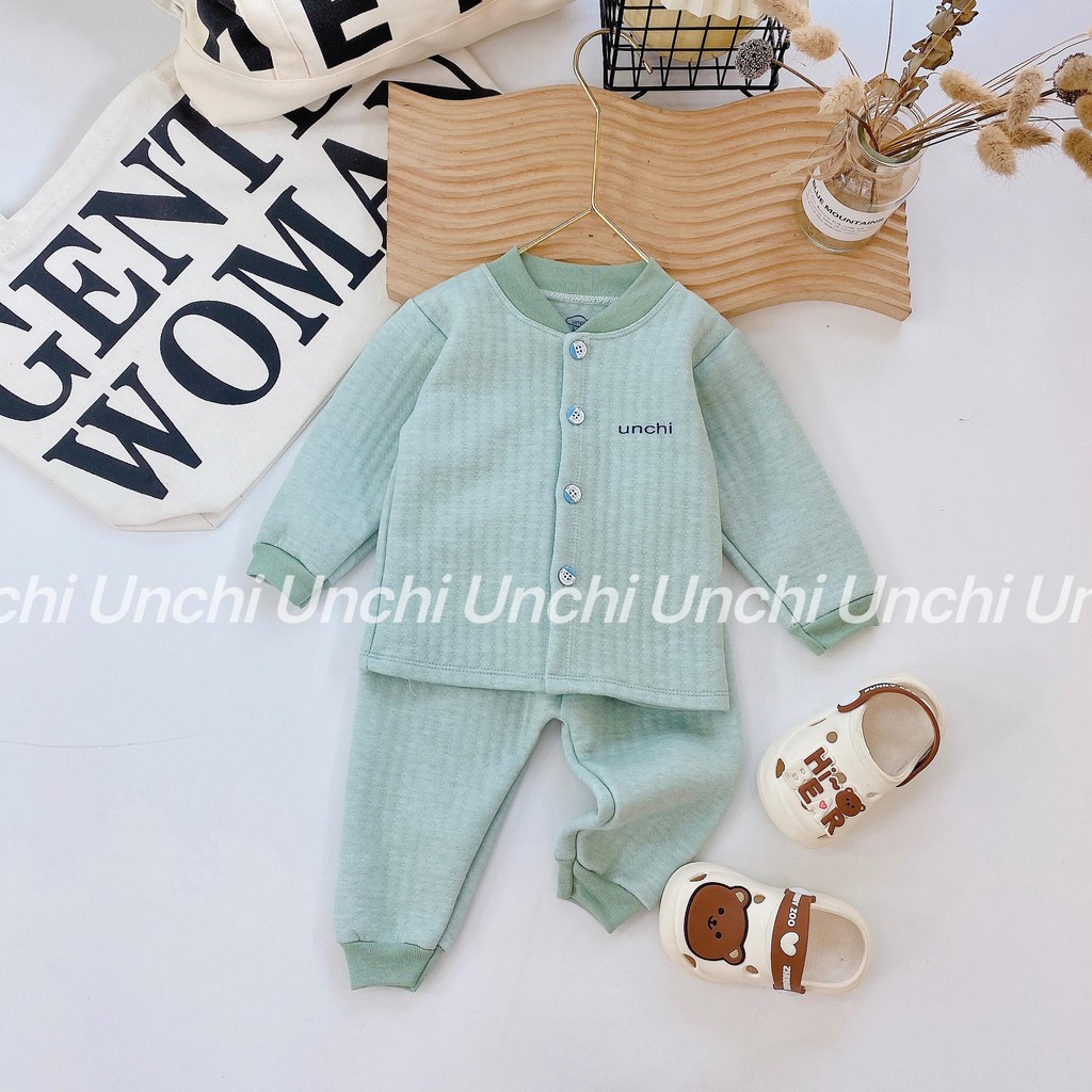 Bộ quần áo dài tay Unchi vải xốp trần bông co giãn 4 chiều cho bé trai bé gái từ 4-14kg, nhiều màu lựa chọn - HD05