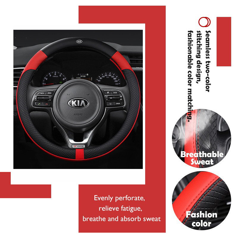 Hàng MỚI Bọc Vô Lăng Ô Tô Cho Xe Kia Cerato Forte Optima Picanto Sorento Sportage Seltos Stonic K2 K3 K4 K5 K9 KX3 KX5 KX7 Soluto 2022 Da Thấm Hút Mồ Hôi Phụ Kiện
