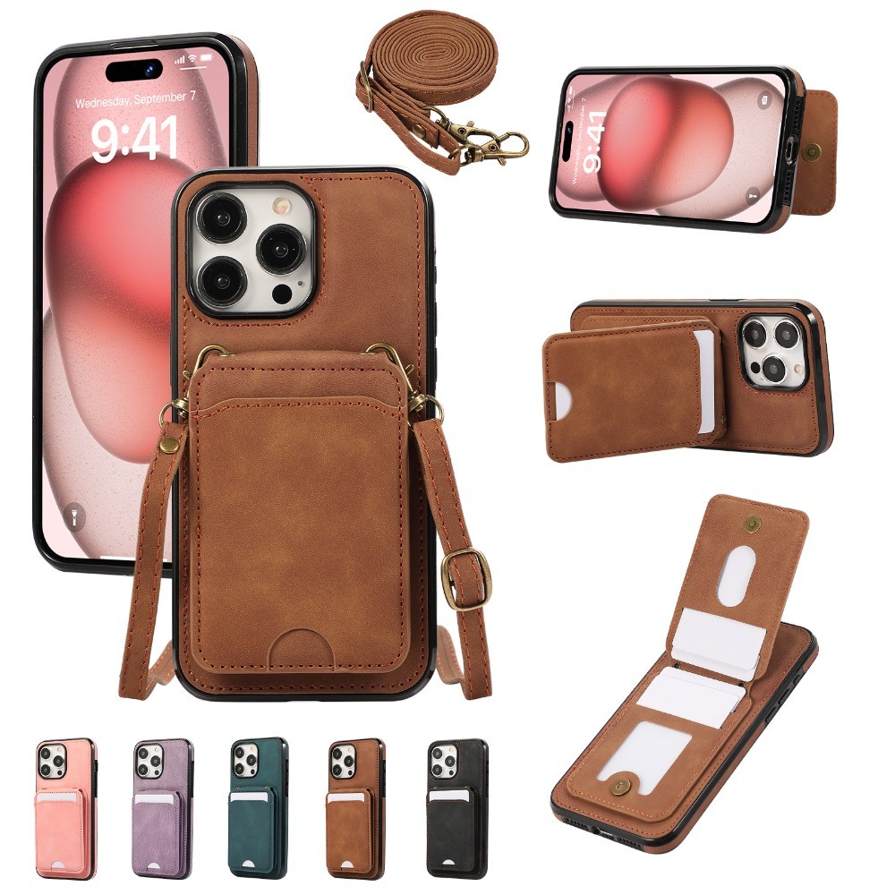 Ví Lật Da PU Ốp Lưng Điện Thoại IPhone 16 15 14 11 Pro Max 13 12 MIni X XS XR 7 8 Plus Vỏ Đựng Khe Cắm Thẻ Đeo Ngang