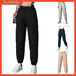 Hum Quần Joggers Lưng Cao Cotton Chần Bông Họa Tiết Kim Cương Chống Gió Mùa Đông Ấm Áp Cho Nữ