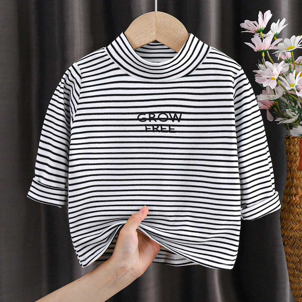 Áo Sơ Mi Đáy Trẻ Em Mùa Thu Phong Cách Mới Áo Thun Dài Tay Bé Gái Phù Hợp Với Hàng Đầu Bé Trai Sọc Thiết Kế ET