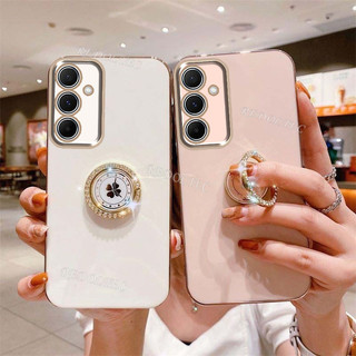 Ốp lưng Samsung Galaxy A55 A35 A25 A15 5G 4G 2024 Vỏ thiết kế mới Vỏ điện thoại mạ điện silicon mềm sang trọng có giá đỡ nhẫn
