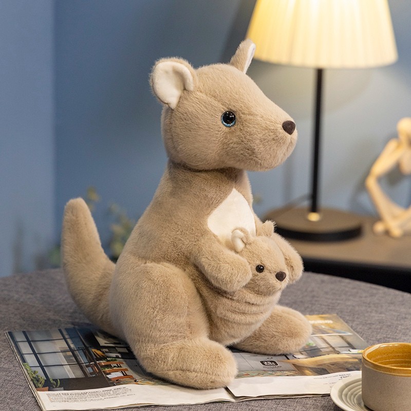 Đồ chơi sang trọng Kangaroo thực tế Sáng tạo Mẹ dễ thương Con búp bê Kangaroo Trang trí máy tính để bàn Gối phòng ngủ Trang trí giường Đồ chơi trẻ em Mềm mại và thoải mái Quà tặng sinh nhật Quà tặng Giáng sinh