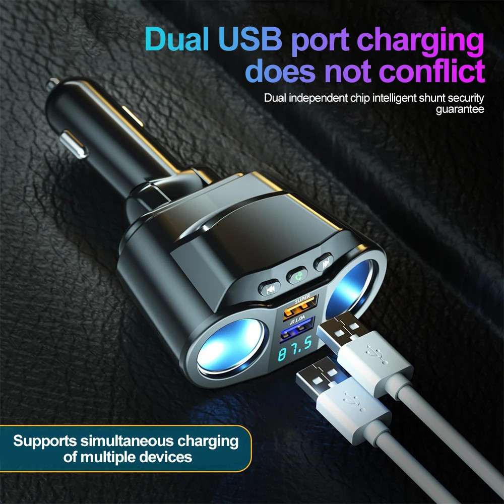 Bộ chia ổ cắm bật lửa thuốc lá ô tô QC 3.0 12-24V USB kép QC3.0 Bộ sạc nhanh USB kép 4.8A Bộ chuyển đổi nguồn hiển thị kỹ thuật số