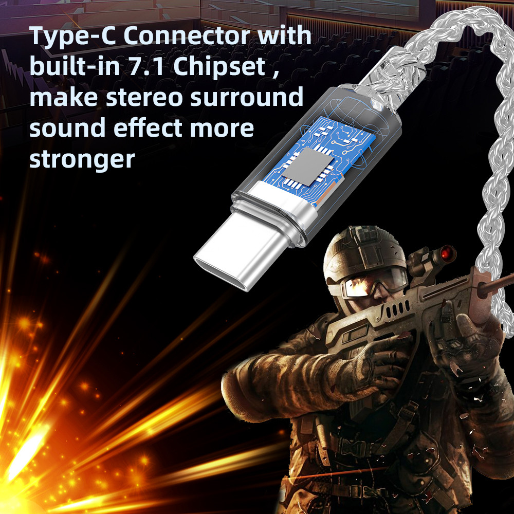 Cáp nâng cấp tai nghe mạ bạc Lafitear Type-C DAC S-PIN HIFI V7.1 Stereo USB-C cho QDC KZ TRN IEM