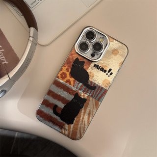Phim bảo vệ ống kính Vỏ điện thoại sọc nâu mèo đen dễ thương cho iPhone 17Promax 17Pro 16 15 14 13 12 11 Pro Max 15Plus Vỏ di động chống sốc