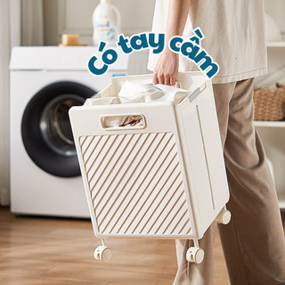 Giỏ đựng đồ bẩn bánh xe di động LUXHOME gấp gọn thông minh chất liệu nhựa PP chịu lực tốt
