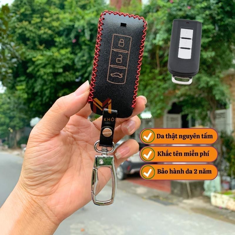 Bao da  bọc ốp chìa khoá xe ô tô Mitsubishi Xpander Cross,Triton, Pajero, Attrage, Outlander