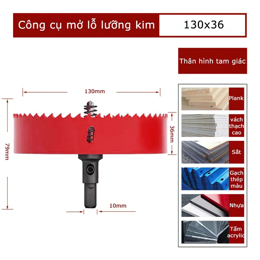 Mũi Khoét Lỗ Tròn Đa Năng Mũi Khoét Sắt Mũi Khoét Gỗ Thạch Cao Từ 55MM Đến 155MM