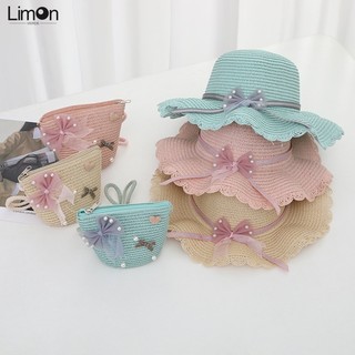 Mũ Cói Chống Nắng Kèm Túi Xách Dễ Thương Thời Trang Mùa Hè Cho Bé