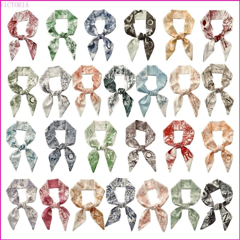 Vic Skinny Scrunchies Satin Chữ Tóc Bandana Ruy Băng