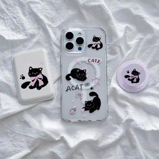 Vỏ bảo vệ thẻ hình mèo đen nơ dễ thương cho iPhone 15pro 15promax 14 14promax 14promax 14pro 16 pro max 16 plus ốp lưng