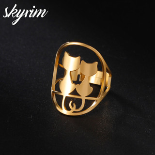 Skyrim Rỗng Mèo Nhẫn Mở Có Thể Điều Chỉnh Cặp Đôi Nhẫn Titan Thép Không Gỉ Nhẫn Trang Sức