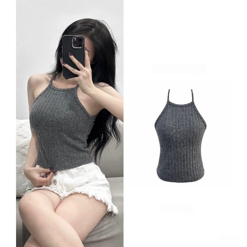 BARE_Áo croprop hai dây nữ , áo yêm lông hai dây dáng ngắn ôm body tôn dáng- A301 Top Jean Women Kem Nhung Voi