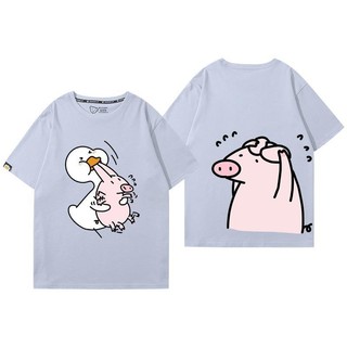 [Giao hàng trong ngày] Áo thun cỡ lớn Cotton Lợn con hồng Thỏi tiền mùa hè may mắn Nam nữ dáng rộng cổ tròn in hình áo thun nặng nam All-Ma