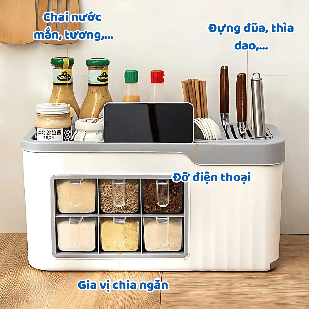 Kệ để dao kéo ống đựng đũa, Hộp đựng gia vị 3 trong 1, Kệ để đồ dùng nhà bếp cho gia đình Dinohome