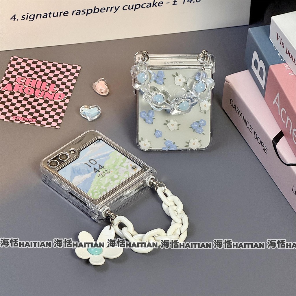 Mới Trong Suốt Vòng Tay Hoa Bướm Charm Ốp Lưng Điện Thoại Thích Hợp Cho Samsung Galaxy ZFlip7 Zflip6 Vỏ Gấp Cho Zflip 7FE 5 4 3 5G Vỏ Bảo Vệ Cứng