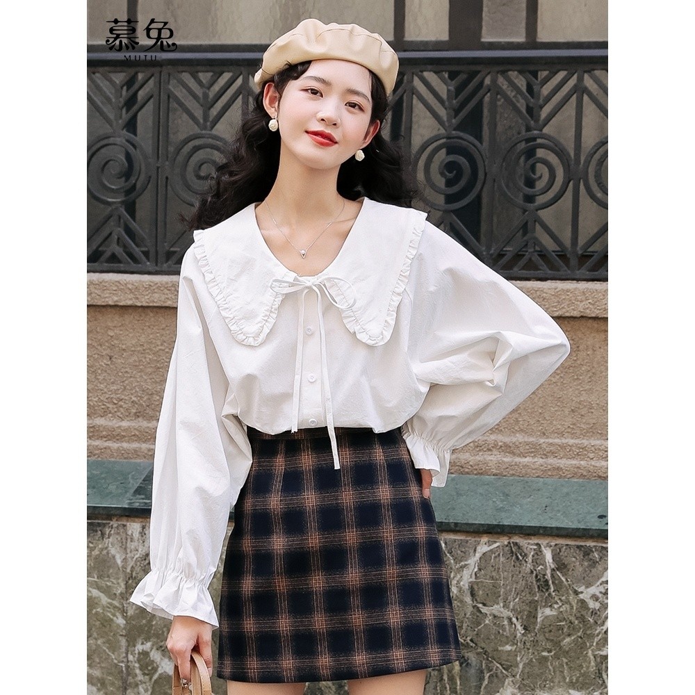 Mutu Top Phong Cách Hàn Quốc, Búp Bê Dây Buộc Ren Trắng, Tay Áo Sơ Mi Mỏng Cho Mùa Xuân