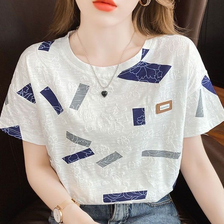 Áo thun nữ mùa hè mới tay ngắn cổ tròn dáng rộng