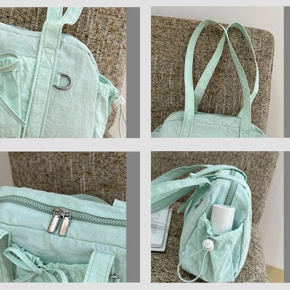 Túi đeo vai GUSTAVA, Túi xách nữ Nylon siêu nhẹ, Nơ màu trơn Túi Tote du lịch dung tích lớn