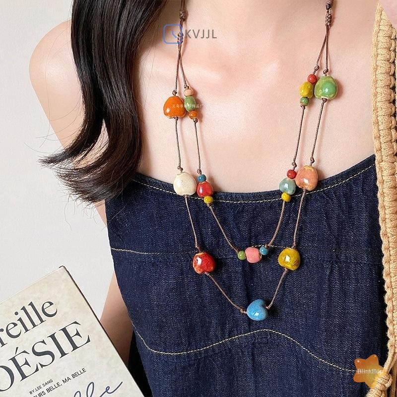 Vòng cổ gốm phong cách boho với dây điều chỉnh linh hoạt