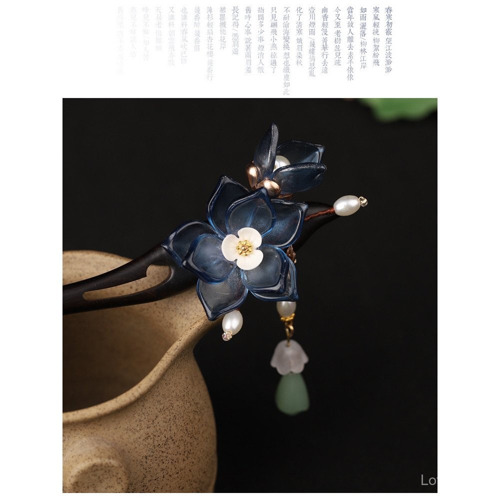 Handmade Ngọc Xoắn Kẹp Tóc Hoa Mun Kẹp Tóc Hanfu Trang Phục Cổ Kính Hoa Mộc Lan Cổ Điển Tính Khí Thanh Lịch Tua Rua Bước Hình Hanfu Sườn Xám Cuộn Dây