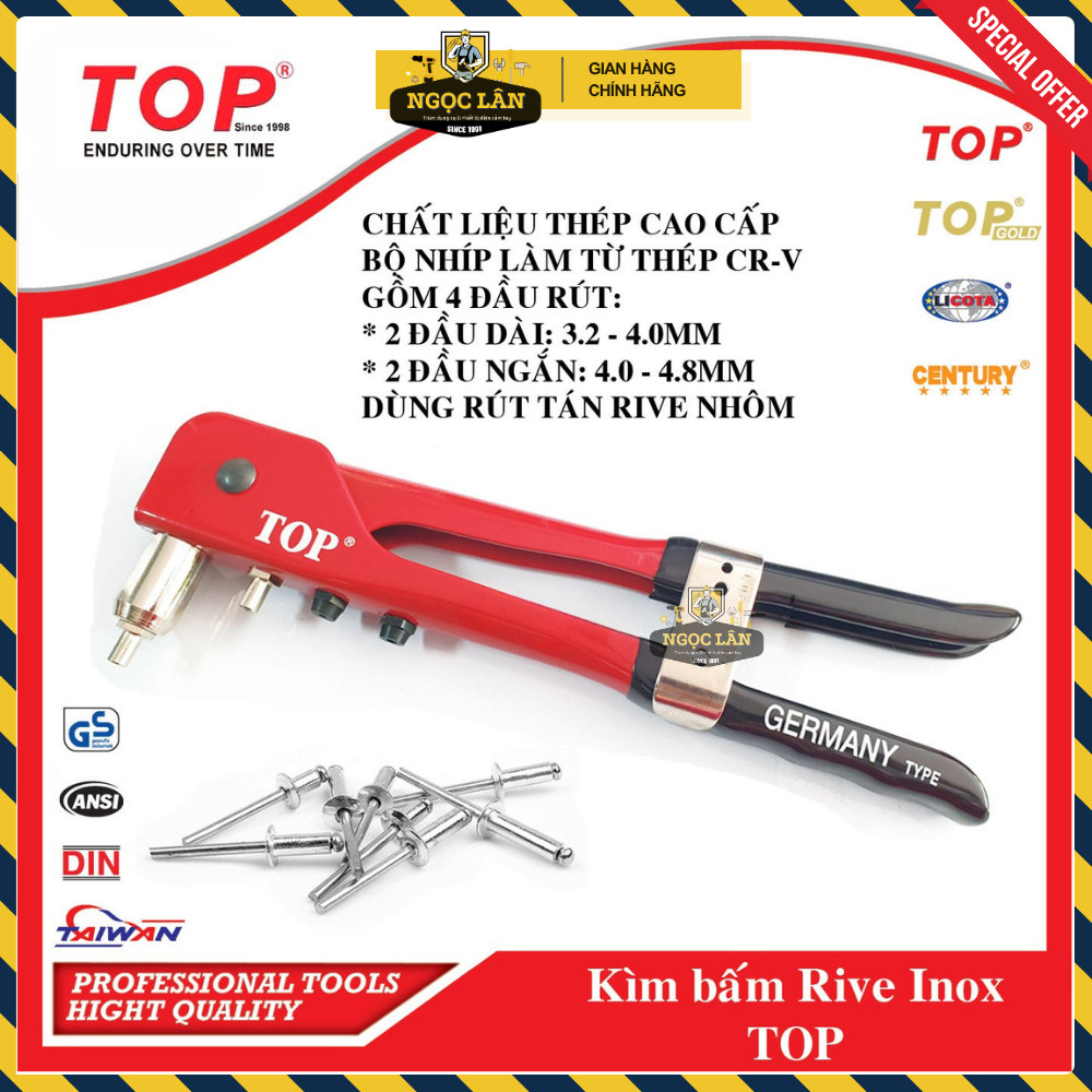 [Chính hãng TOP] Kìm rút Rive, kềm Rive inox, nhôm Top hàng Đài Loan cao cấp (mã TST-50036-4P)