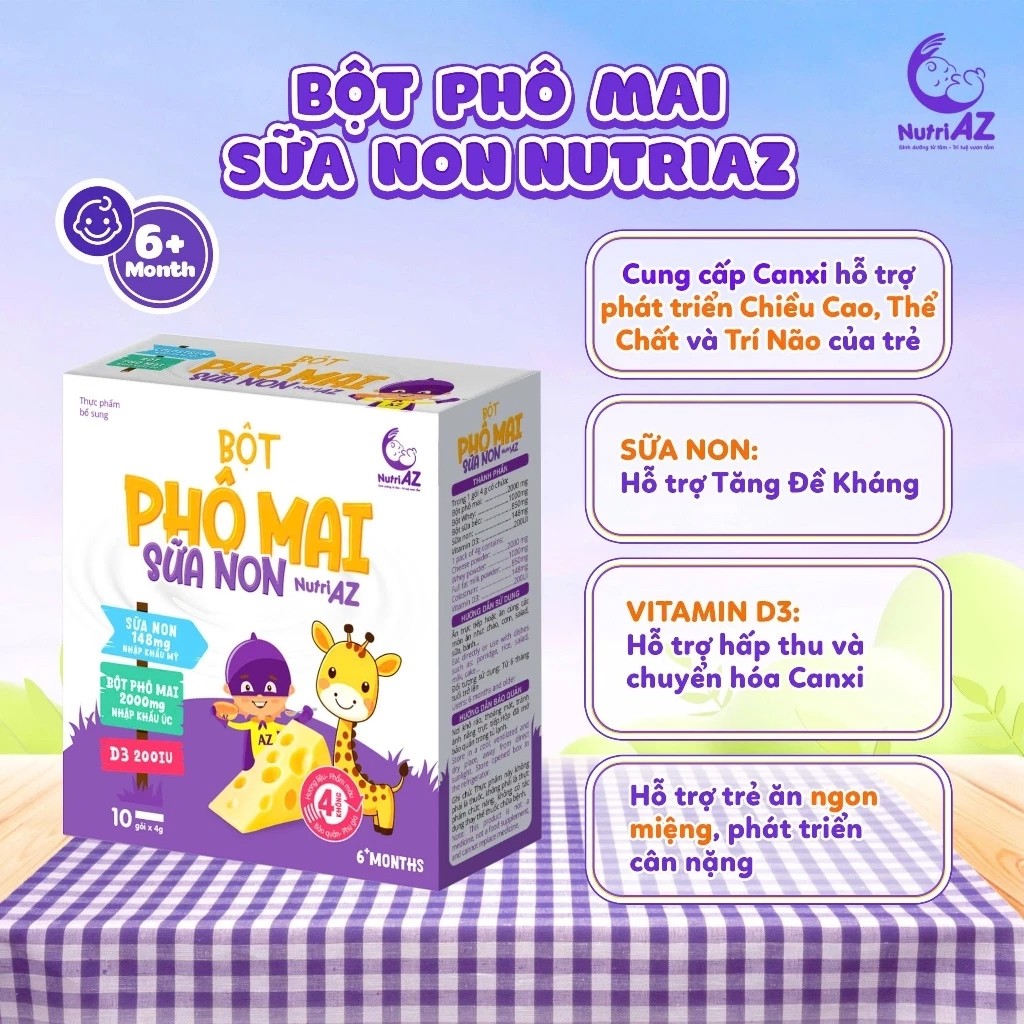 🧀 Bột Phô Mai Sữa Non Cho Bé Ăn Dặm NutriAZ, Mămmy Chính Hãng, Sữa Non Nhập Khẩu, Cho Trẻ Từ 6 Tháng