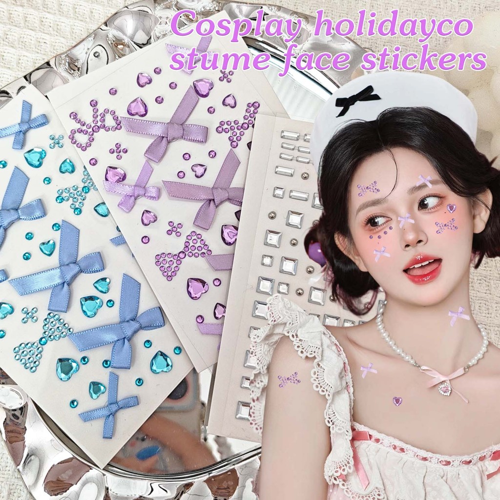 Dễ Dán Loại Bỏ Miếng Dán Mặt Tự Dính - Xanh Tím Kim Cương Giả Ruy Băng Nơ Hình Xăm Tạm Thời - Nhiều Màu Halloween Cosplay Dụng Cụ Trang Điểm