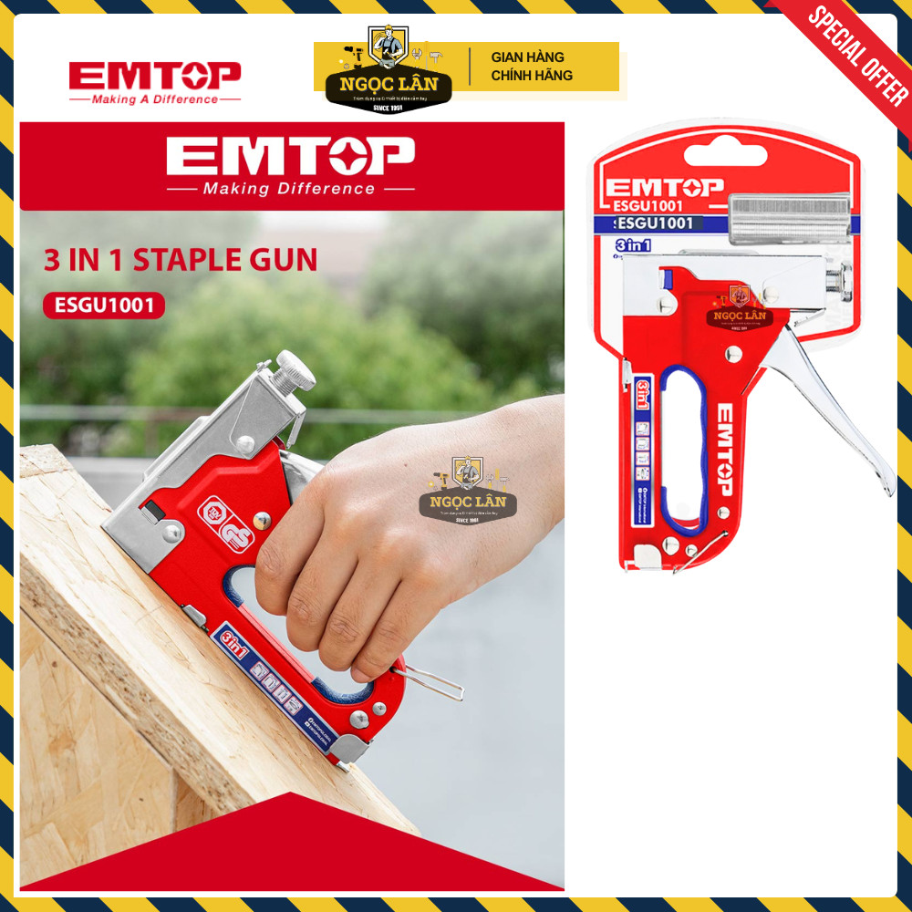 [Chính hãng] Kìm bắn đinh ghim 3 chức năng EMTOP bấm 3 loại đinh u, cổng, thẳng có chỉnh lực cao cấp