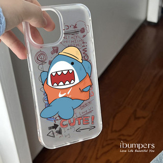 ibumpers Ốp Điện Thoại iPhone Dễ Thương Họa Tiết Cá Mập Ốp Lưng Trong Suốt Nhám Mờ Chống Bẩn Cho IPhone 16 15 14 12 13 11 Pro Max IP 7 8 Plus X XS XR