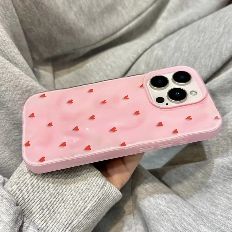 Ốp Điện Thoại Trái Tim Tình Yêu Dễ Thương Cho iPhone 16 15 14 Pro 13 12 11 Pro Max 17AIR 16 Plus Gấp Họa Tiết Silicon Mềm