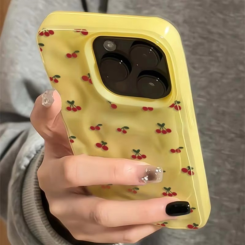 Ốp Điện Thoại Họa Tiết Gấp Anh Đào Dễ Thương Cho iPhone 16 15 12 11 Pro Max 17 13 14 Pro 15 Plus Vỏ Silicon Mềm Chống Sốc Chống Trơn Trượt