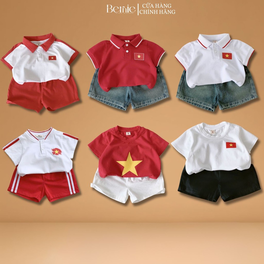 Bộ quần áo Lá cờ đỏ sao vàng em bé Việt Nam áo thun kèm quần cho bé trai bé gái 9-28kg BERNIE