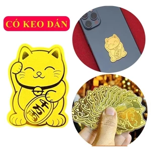 Mèo thần tài mạ vàng 24k,Linh phù Mèo Thần Tài chiêu tài hút lộc gia tăng may mắn tài lộc cho chủ nhân dán được