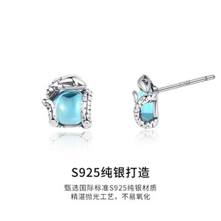 Bông tai bạc mắt Medusa S925 với đá topaz nhỏ, phong cách đơn giản và thời thượng