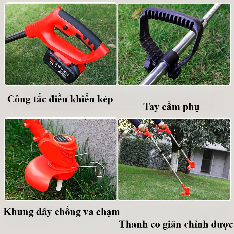 Máy cắt cỏ pin công nghiệp, máy cắt cỏ mini cầm tay 48/96V, Clõi đồng mạnh mẽ, Tiện dụng cho dọn cỏ vườn