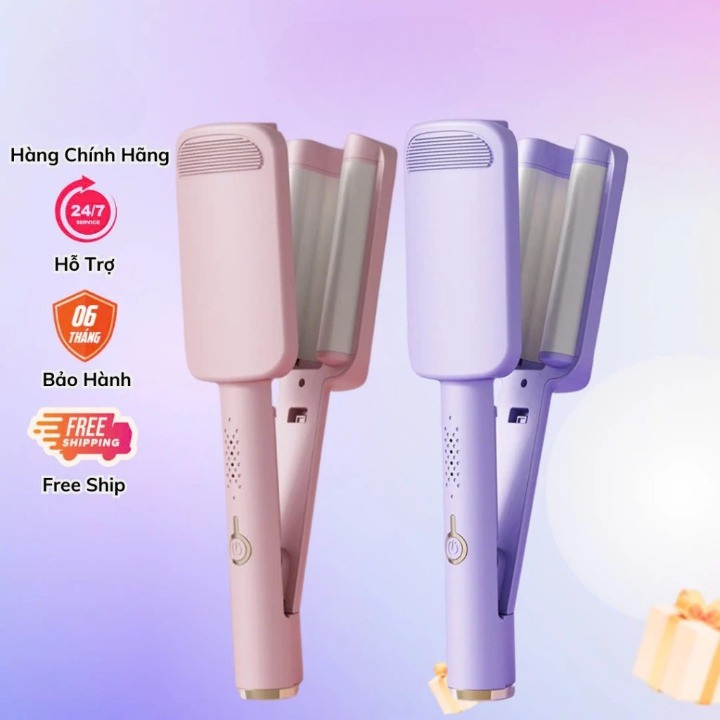 Máy Uốn Tóc Xoăn LR288 Sóng Nước Hippie 32mm 3 Trục 4 Chế Độ Nhiệt, Máy Tạo Kiểu Tóc Xoăn Bảo Vệ Tóc