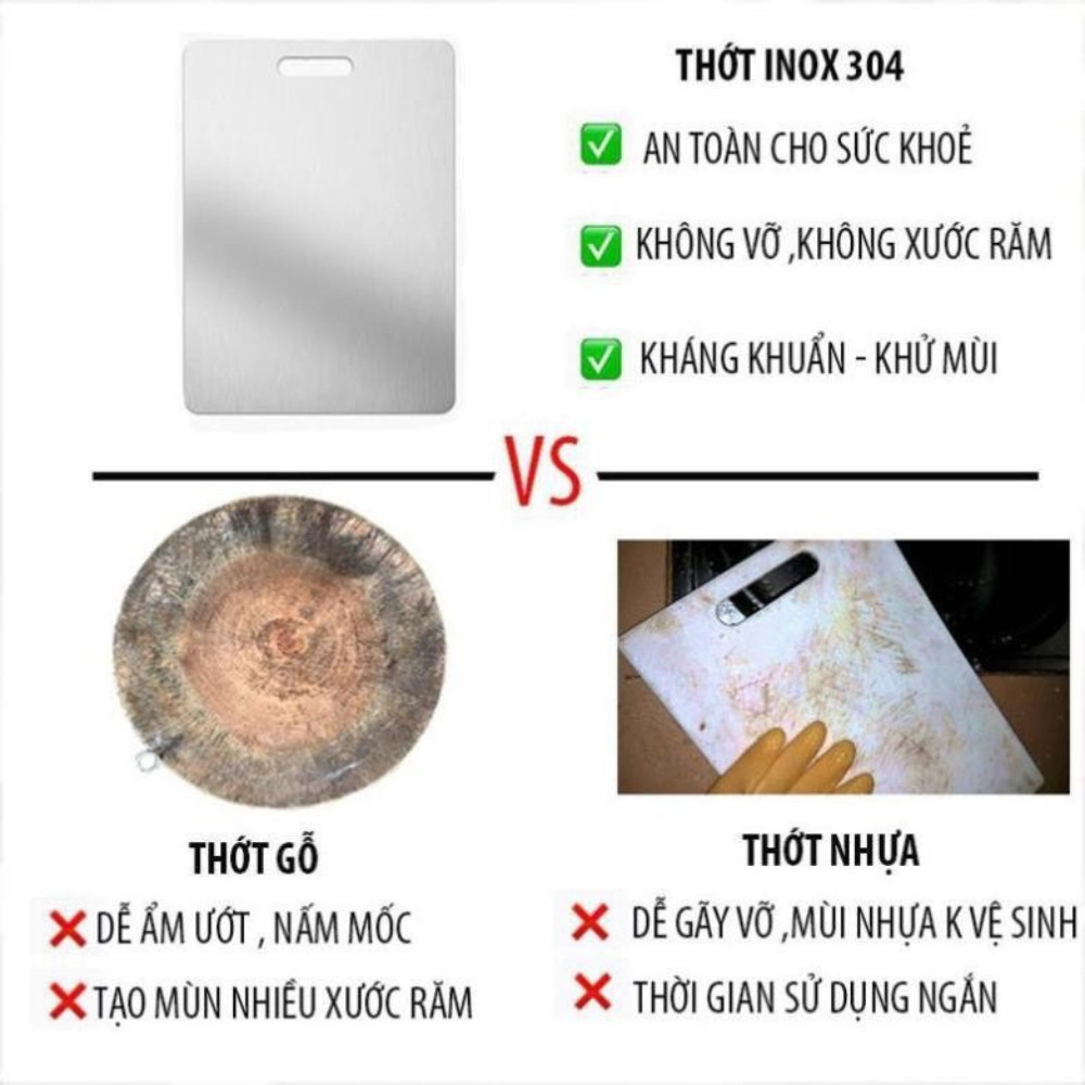 Thớt Inox 304 Dày Kháng Khuẩn Chống Ẩm Mốc, Chống Xước Dăm, Dễ Dàng Vệ Sinh