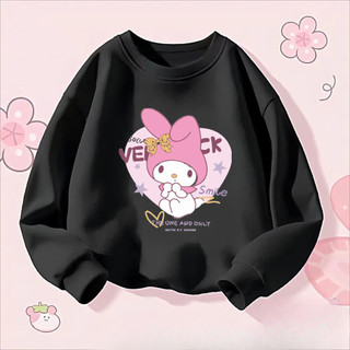 Trẻ em My Melody Kuromi Áo thun cổ tròn dài tay Áo thun hoạt hình nhẹ Trang phục hàng đầu