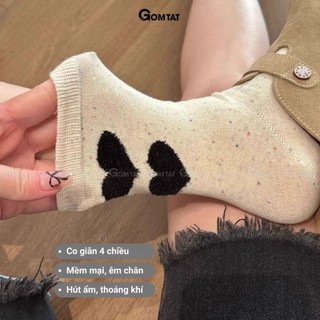 Set 5 đôi tất cao cổ nữ họa tiết gấu nơ cute GOMTAT, vớ chân chất cotton phong cách Hàn Quốc hot trend – JIN-2517-CB5