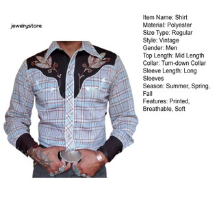JET Retro Áo Sơ Mi Nam Retro Top Nam Vintage Tây Cao Bồi In Hình Slim Fit Áo Sơ Mi Dài Tay Thời Trang Dạo Phố Cho Công Sở Mặc