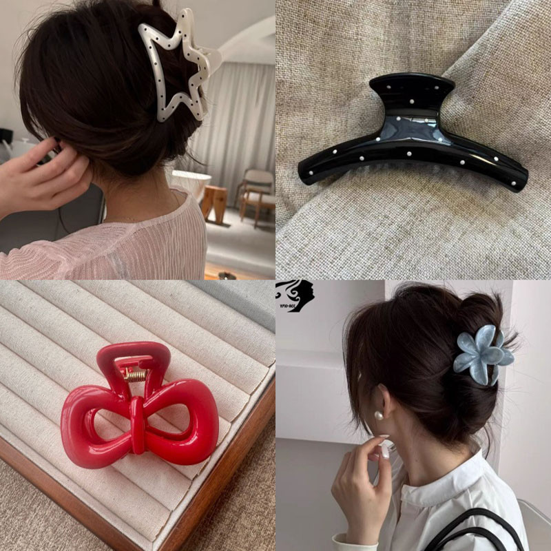Kẹp vuốt tóc chấm bi đơn giản, kẹp cá mập cỡ lớn ngọt ngào.