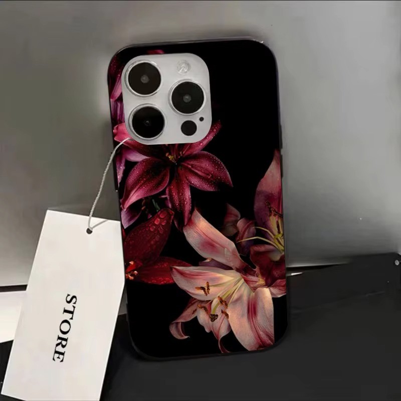 Ốp Điện Thoại Hoa Lily Màu Đỏ Thanh Lịch Cho iPhone 16E 16 15 14 13 12 11 Pro Max XS XR X 7 8 Plus SE2 TPU Chống Sốc Mềm