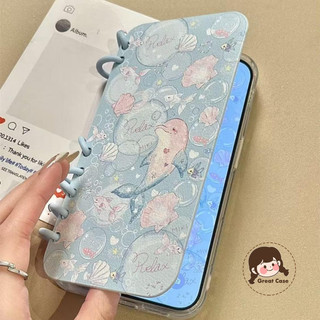 Ốp Điện Thoại Dolphin Flip Book Cho Xiaomi 15 14 13 Pro Poco F7 X7 Pro F6 F5 Pro 5G 4G Mùa Hè Trong Suốt Ốp Lưng Hoạt Hình Dễ Thương Conch Đại Dương Mềm Giá Đỡ Vỏ